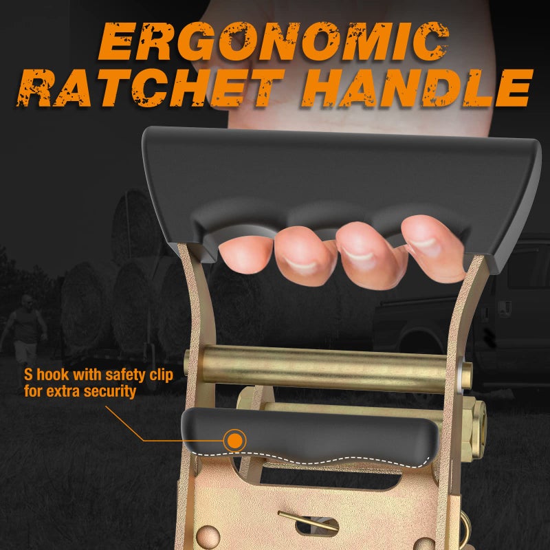Autofonder 4PC 1.5" x15ft Ratchet Straps Heavy Duty-3000 lbs Break Stength,1000lbs Working Load-Cargo Tie Down Straps with Coated Double J Hooks for Securing Household Appliances, ATVS or Motorcycles - Image 5